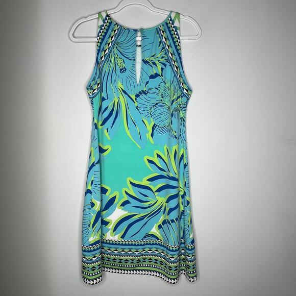 Hale Bob Turquoise & Green Palm Mini Dress Size Small - Picture 4 of 8